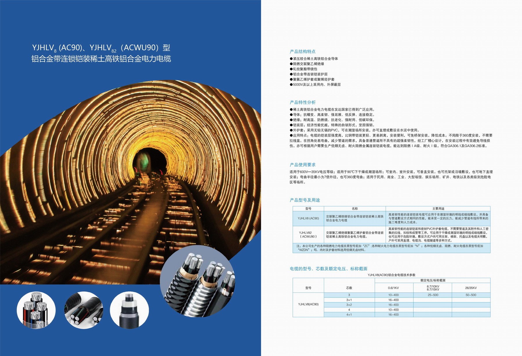 YJHV8(AC90)、YJHLV82(ACWU90)型鋁合金帶連鎖鎧裝稀土高鐵鋁合金電力電纜(圖2)